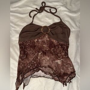 Brown Halter Top with Ring Detail